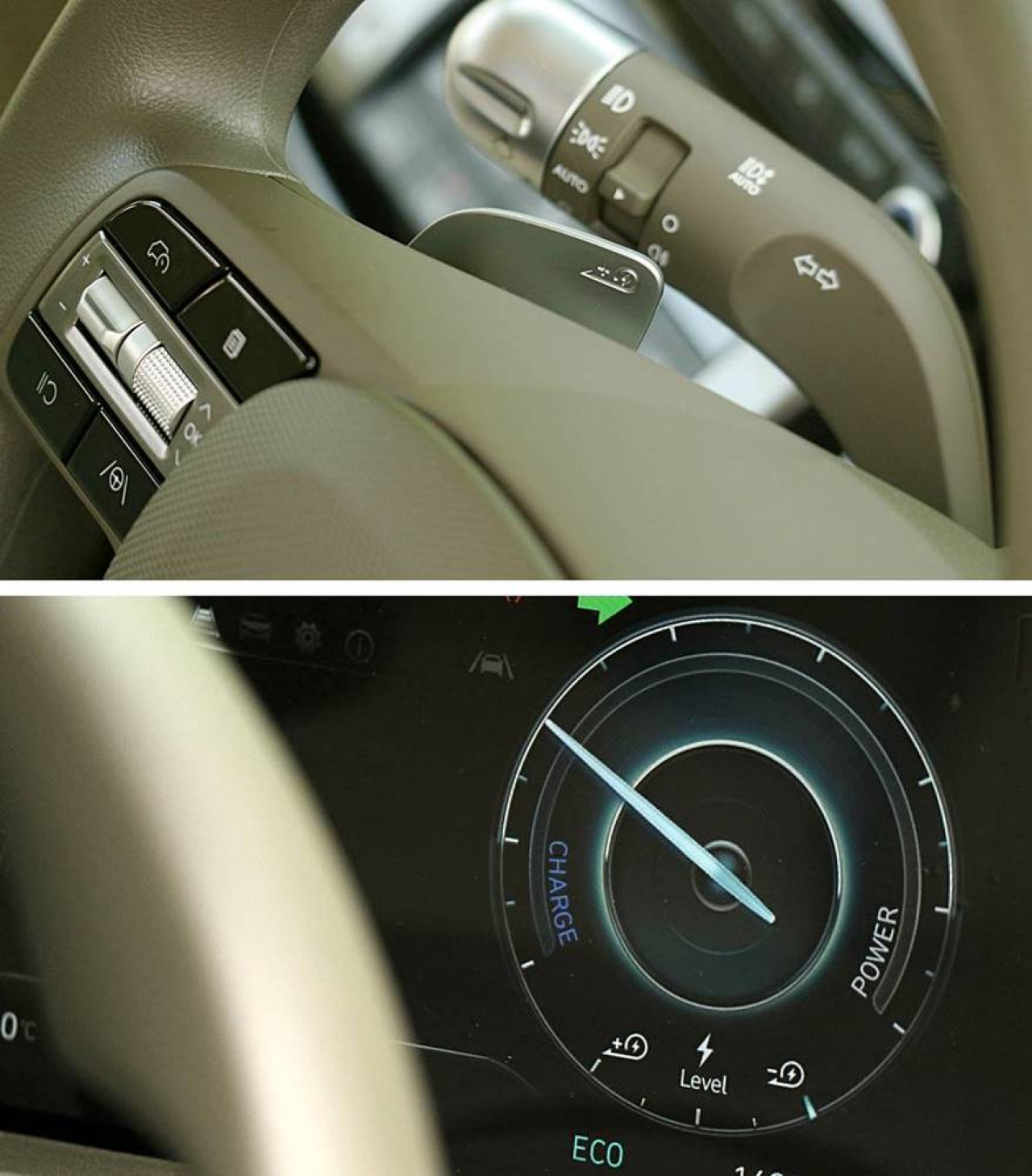 每按一下軚盤撥片，儀表板就會顯示回收強度的位置。